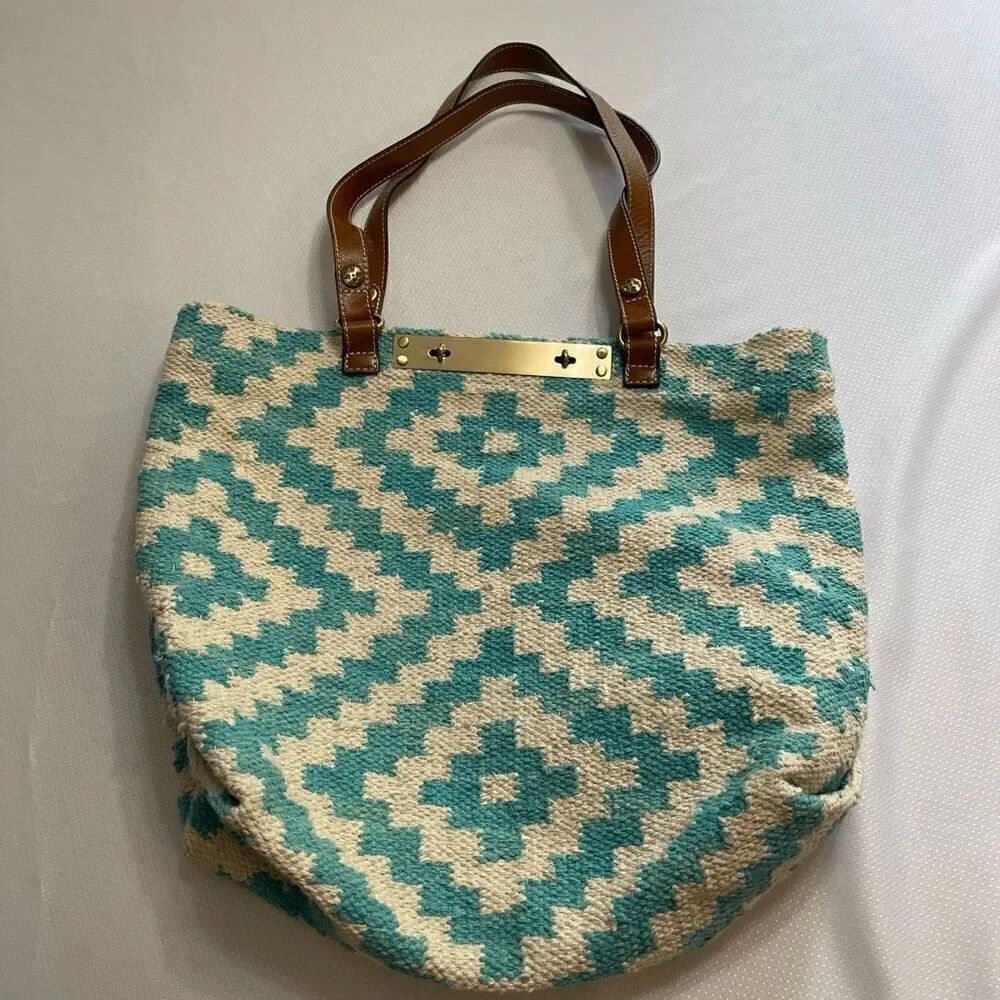Patricia Nash Chennai Hand Loomed Blue White Large Tote Purse Handbag